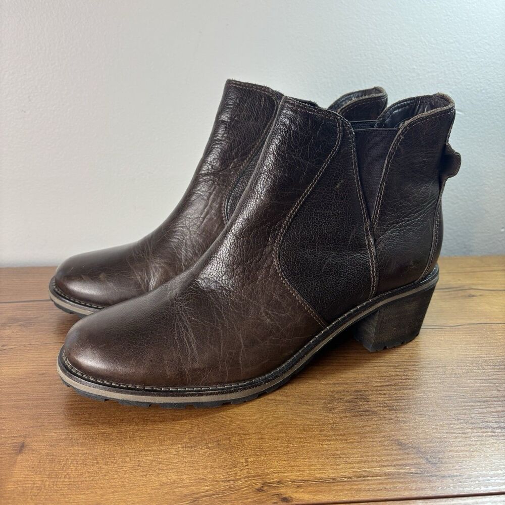 LL Bean Womens 11 Chelsea Boots Brown Stacked Block Heel 501863 Leather